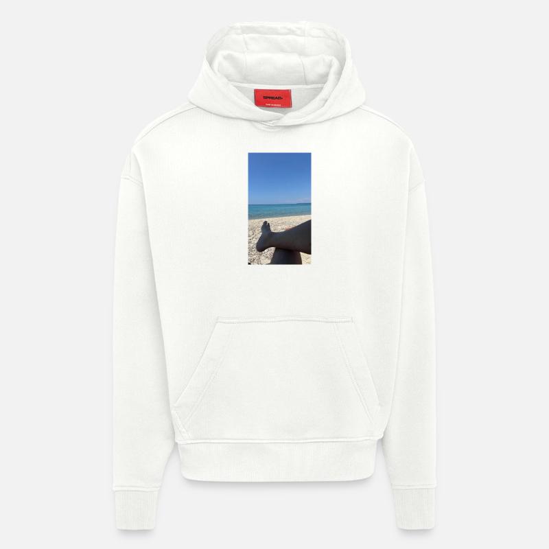La Grèce sur la plage - Sweat à capuche bio épais oversize fabriqué en UE - OFF WHITE