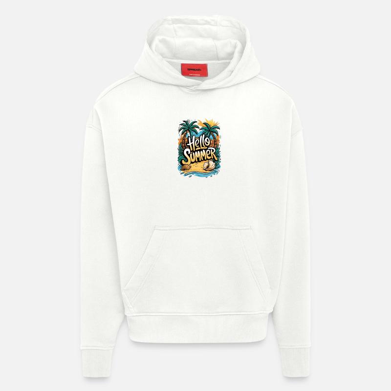 Conception de plage d’été tropical - Sweat à capuche bio épais oversize fabriqué en UE - OFF WHITE