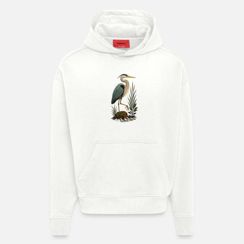 Cigogne élégante dans un marécage - Sweat à capuche bio épais oversize fabriqué en UE - OFF WHITE