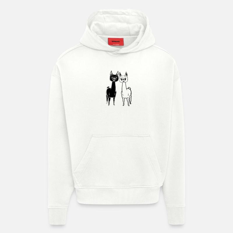 Drôle d’Alpagas Comicstyle - 2 Alpagas Ultracute - Sweat à capuche bio épais oversize fabriqué en UE - OFF WHITE