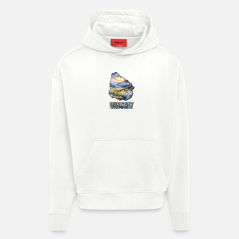 Carte à l’aquarelle de l’Uruguay - Sweat à capuche bio épais oversize fabriqué en UE - OFF WHITE