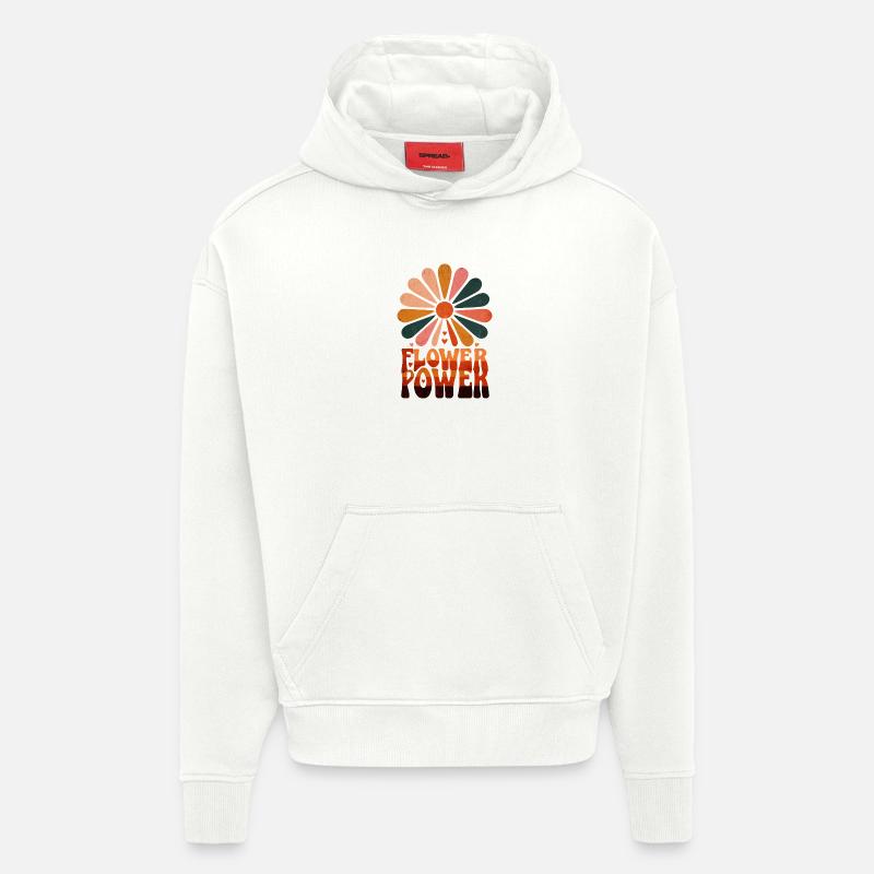 Flower Power Rétro Lever de soleil - Sweat à capuche bio épais oversize fabriqué en UE - OFF WHITE