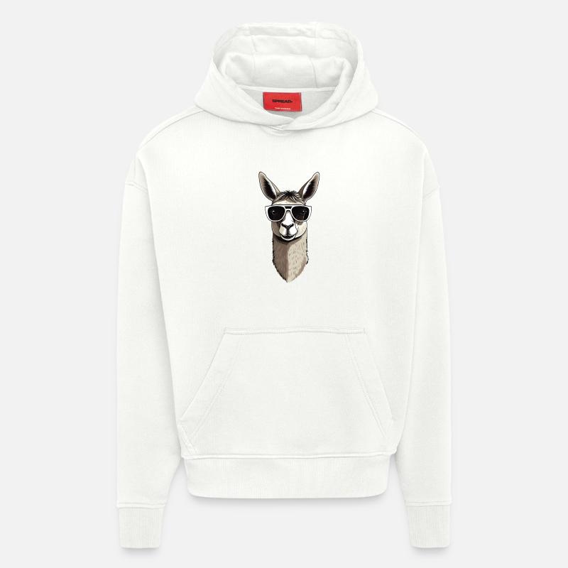 Lama avec lunettes de soleil - Sweat à capuche bio épais oversize fabriqué en UE - OFF WHITE