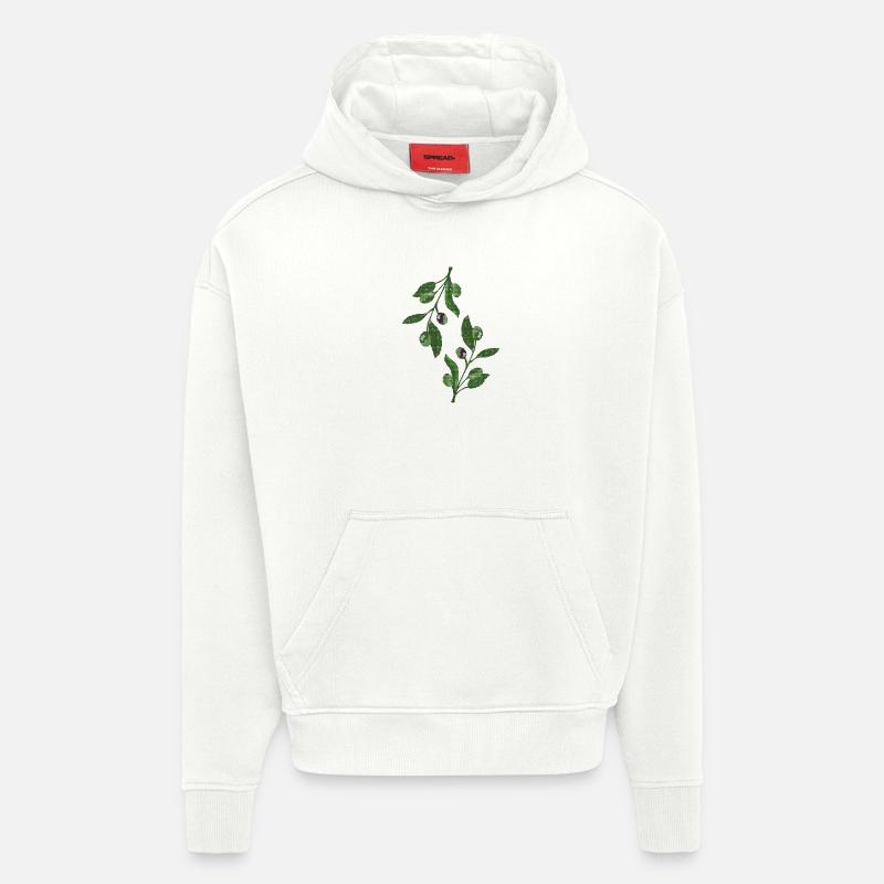 Rameaux d’olivier en vert mosaïque - Sweat à capuche bio épais oversize fabriqué en UE - OFF WHITE