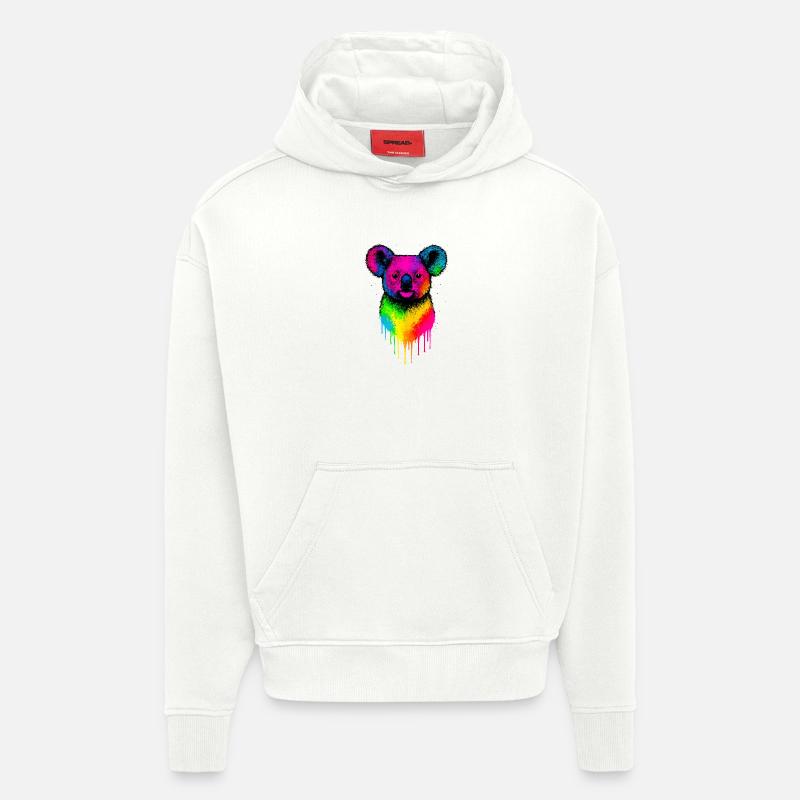 Éclaboussures de néon Koala arc-en-ciel - Sweat à capuche bio épais oversize fabriqué en UE - OFF WHITE