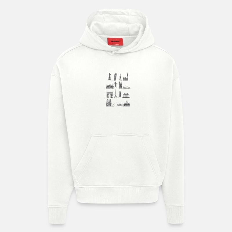 Around_The_World - Sweat à capuche bio épais oversize fabriqué en UE - OFF WHITE