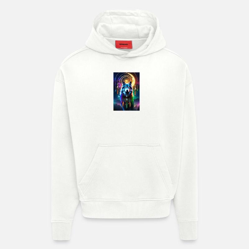 Le loup à vos côtés - Sweat à capuche bio épais oversize fabriqué en UE - OFF WHITE