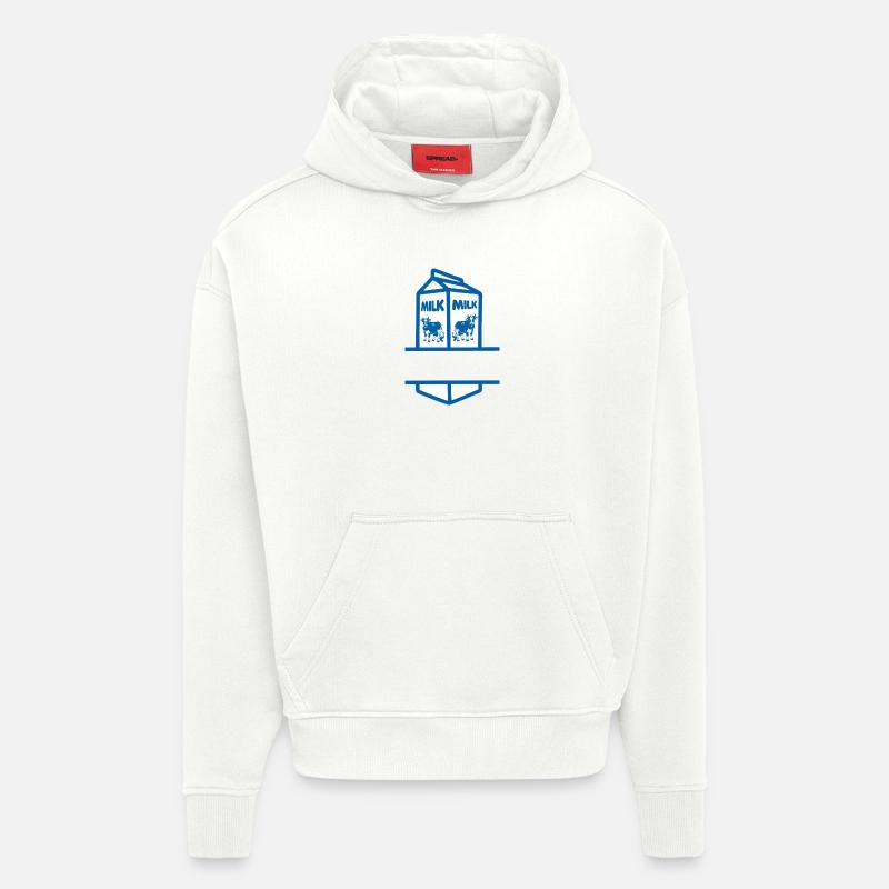 Blauer Milchkarton mit Kuh-eigenem Text - Hoodie- made by SPREAD  - OFF WHITE