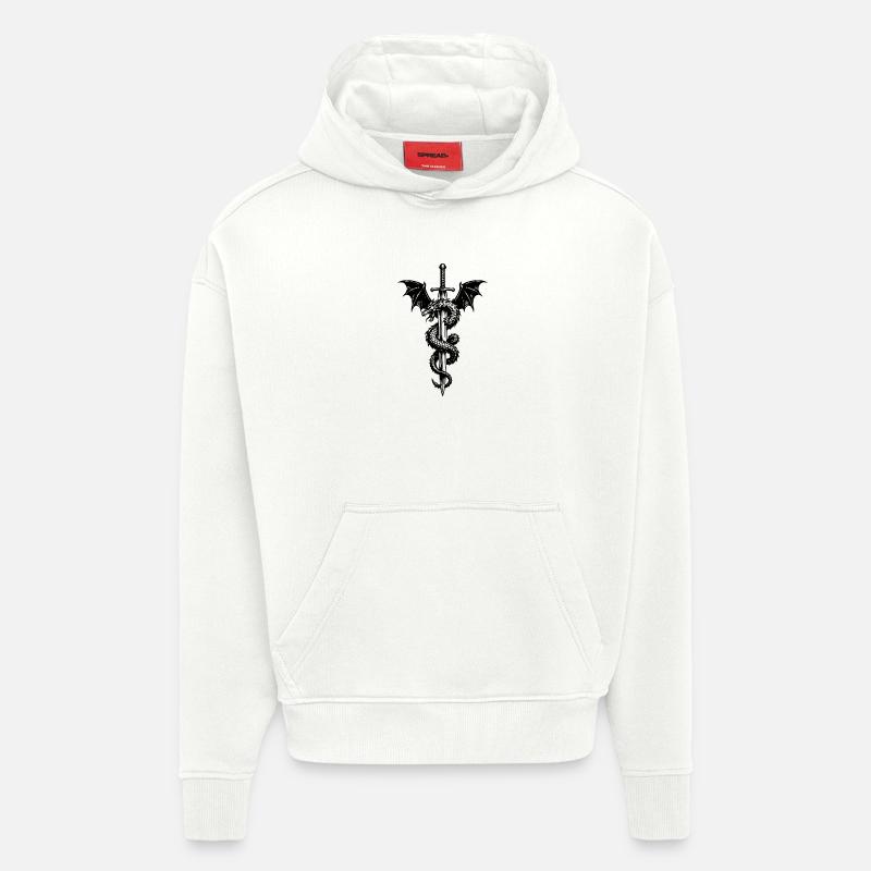 Blason médiéval avec dragon et épée - Sweat à capuche bio épais oversize fabriqué en UE - OFF WHITE