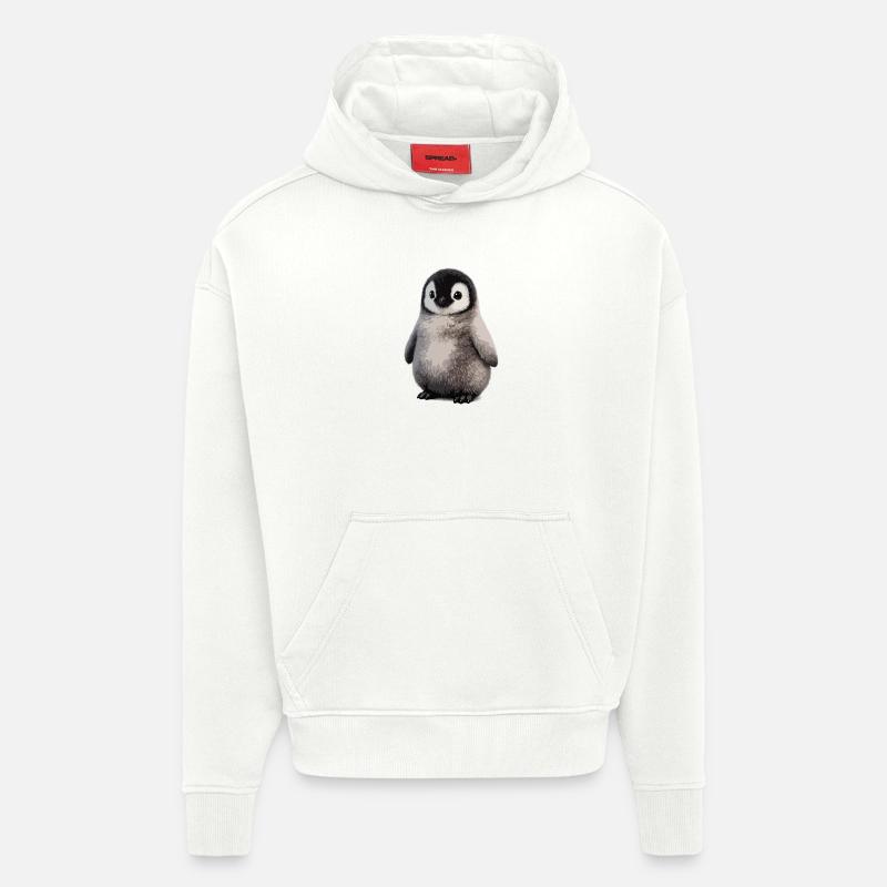 Illustration du poussin de pingouin doux - Sweat à capuche bio épais oversize fabriqué en UE - OFF WHITE