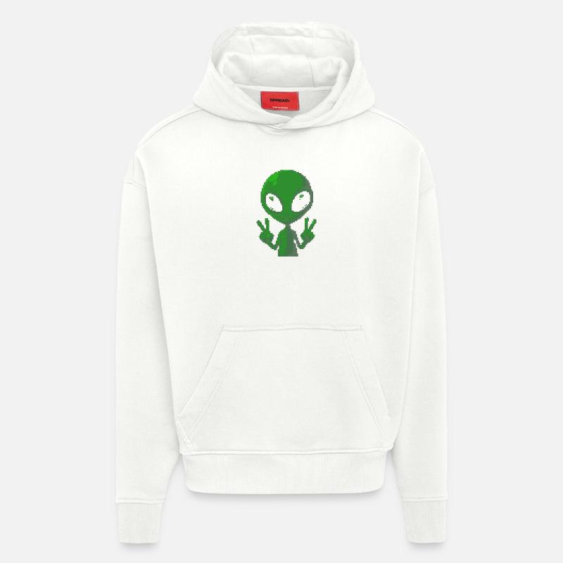 Signe de paix extraterrestre Pixel - Sweat à capuche bio épais oversize fabriqué en UE - OFF WHITE