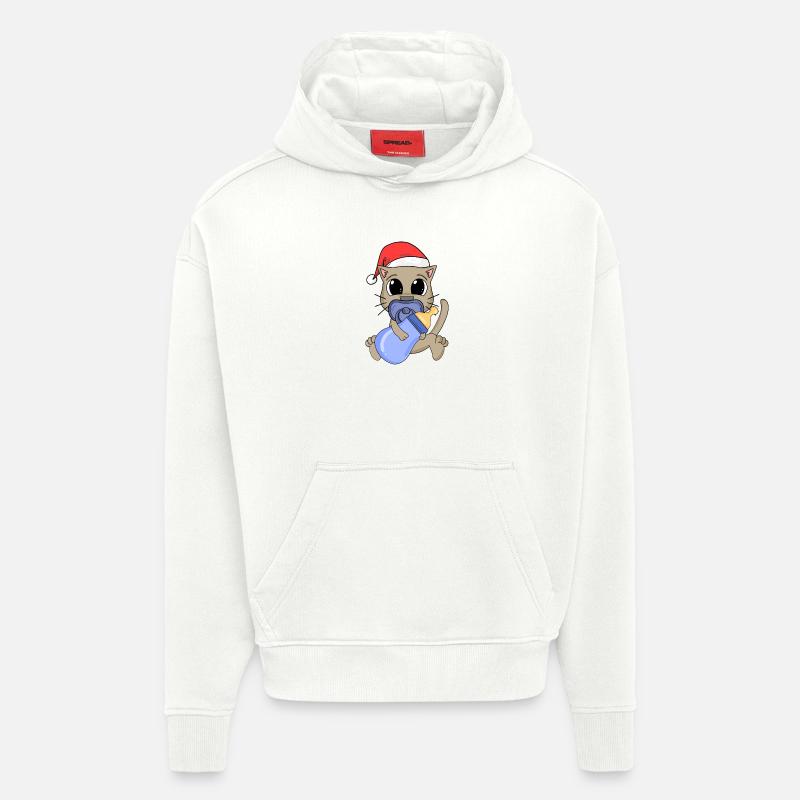 Chat Bébé Noël - Sweat à capuche bio épais oversize fabriqué en UE - OFF WHITE