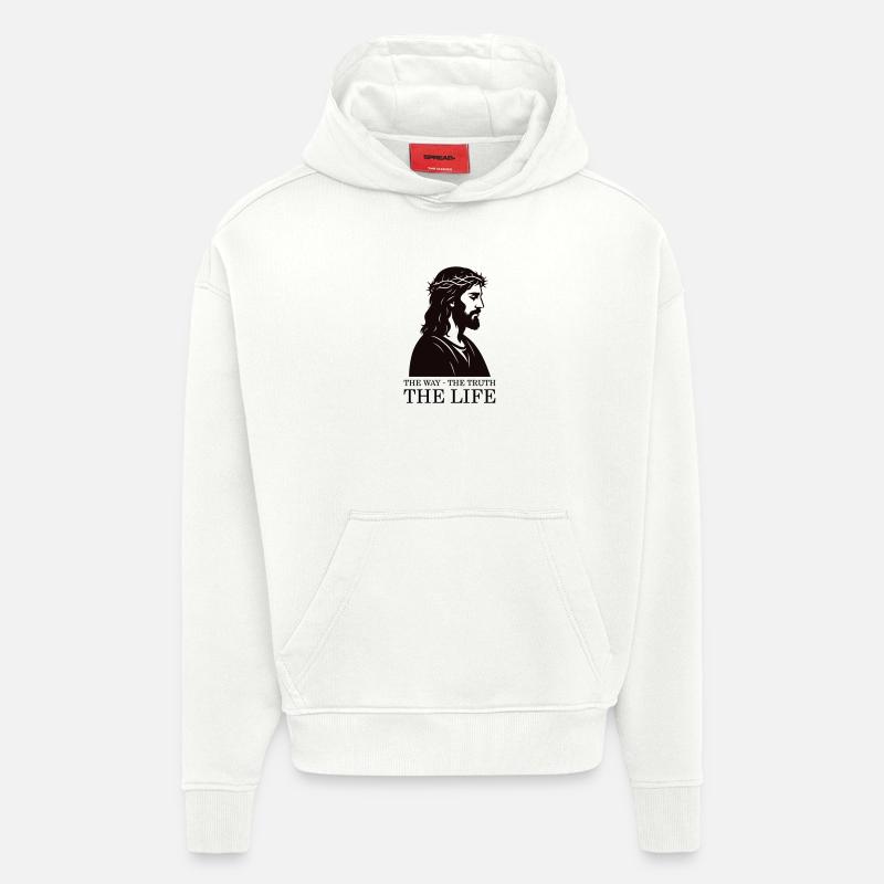 Silhouette de Jésus avec couronne d’épines - Sweat à capuche bio épais oversize fabriqué en UE - OFF WHITE