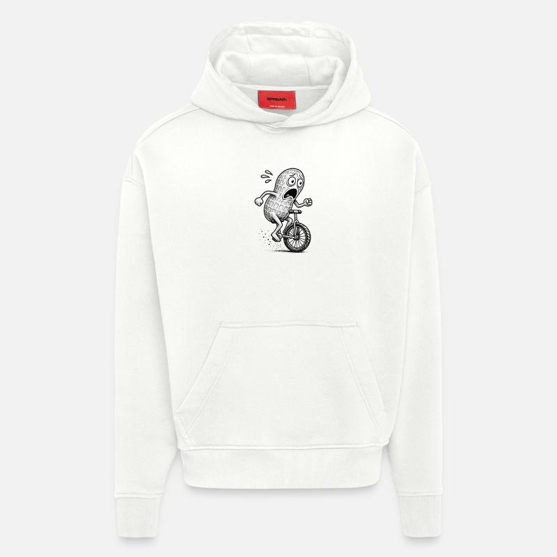 Panic Peanut sur un vélo - Sweat à capuche bio épais oversize fabriqué en UE - OFF WHITE