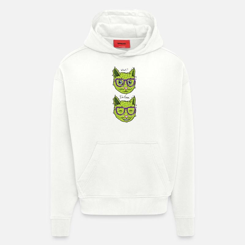 chat végétalien se sent bien - Sweat à capuche bio épais oversize fabriqué en UE - OFF WHITE
