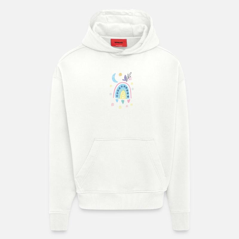 Arche de doodle arc-en-ciel pastel - Sweat à capuche bio épais oversize fabriqué en UE - OFF WHITE