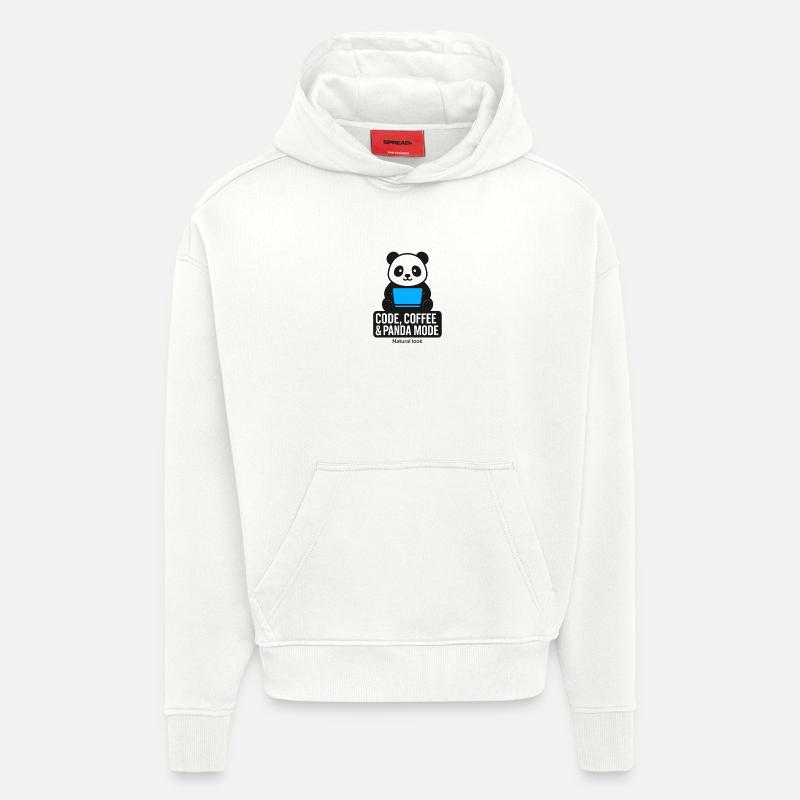 Code, café et style panda - Sweat à capuche bio épais oversize fabriqué en UE - OFF WHITE