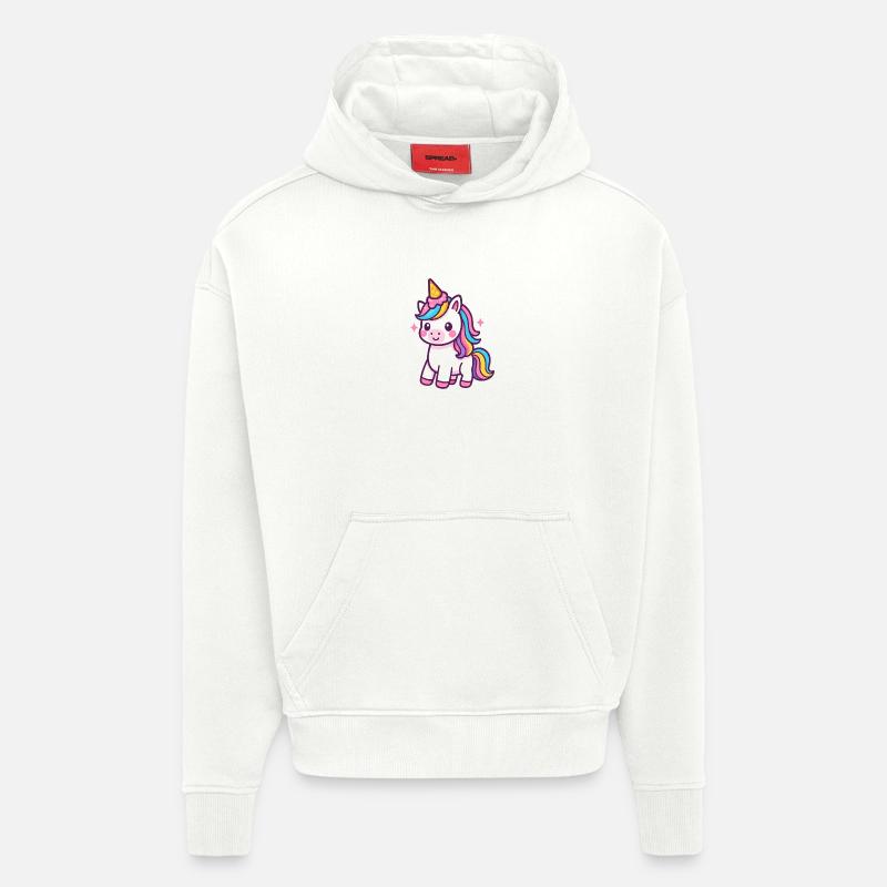 Buntes Einhorn mit Regenbogenmähne - Hoodie- made by SPREAD  - OFF WHITE