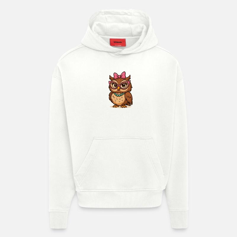 Smart ugle med rosa briller - Heavyweight Oversized Organic hettegenser produsert i EU - OFF WHITE