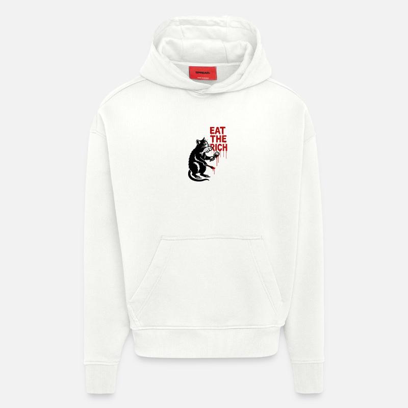 Chat noir avec poisson et brosse - Sweat à capuche bio épais oversize fabriqué en UE - OFF WHITE
