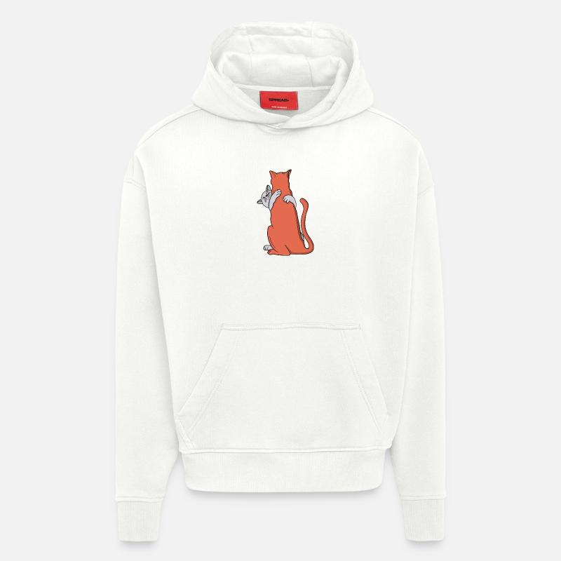 Deux chats s’embrassent dans l’amitié - Sweat à capuche bio épais oversize fabriqué en UE - OFF WHITE