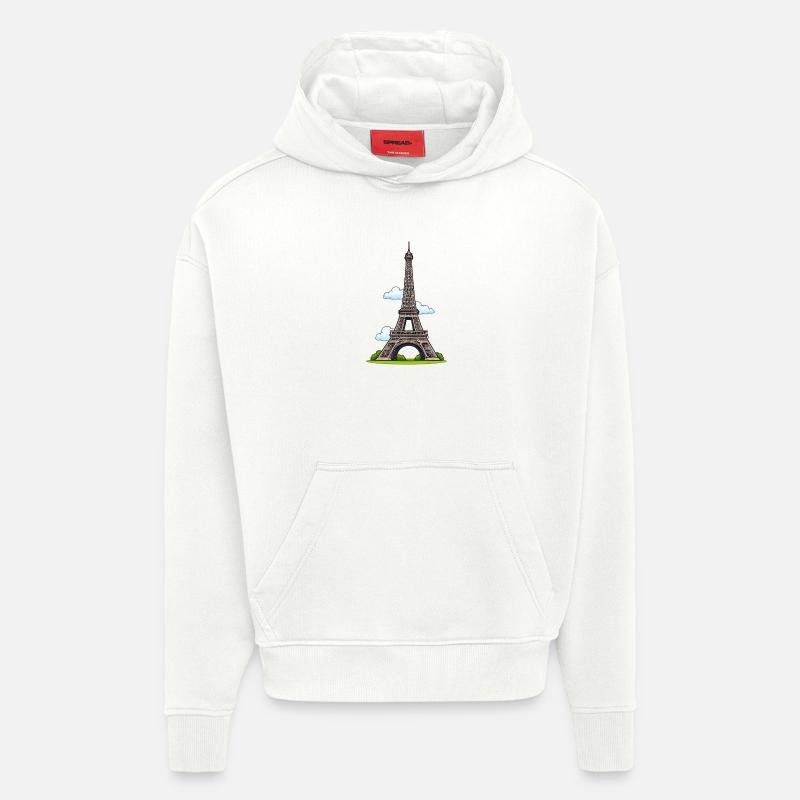 Tour Eiffel style dessin animé - Sweat à capuche bio épais oversize fabriqué en UE - OFF WHITE