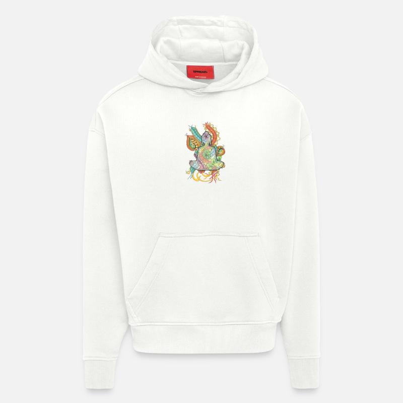 Bouddha méditant dessiné à la main - Sweat à capuche bio épais oversize fabriqué en UE - OFF WHITE