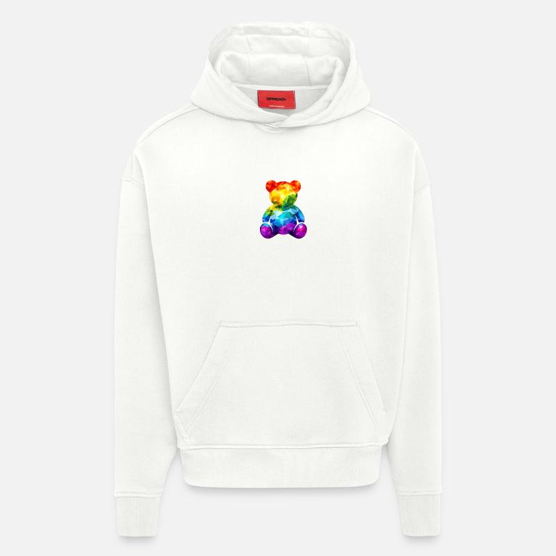 Rainbow teddy bear in geometric pattern - Hoodie- made by SPREAD  - OFF WHITE