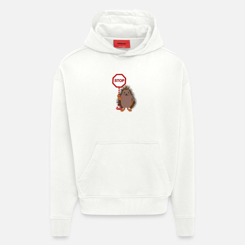 Arrêtez le harcèlement – Sweet Hedgehog - Sweat à capuche bio épais oversize fabriqué en UE - OFF WHITE
