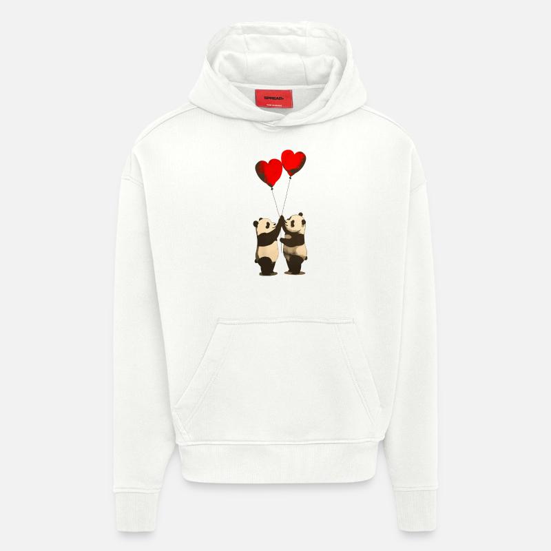 Amour Panda - Sweat à capuche bio épais oversize fabriqué en UE - OFF WHITE