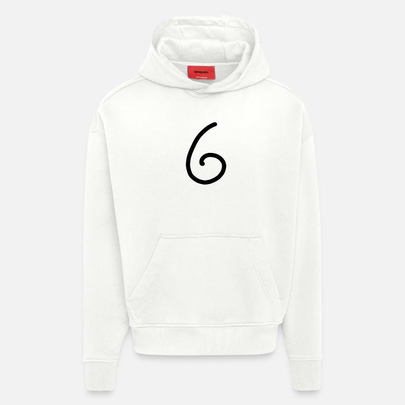 6 Numéro six numéro noir Anniversaire - Sweat à capuche bio épais oversize fabriqué en UE - OFF WHITE