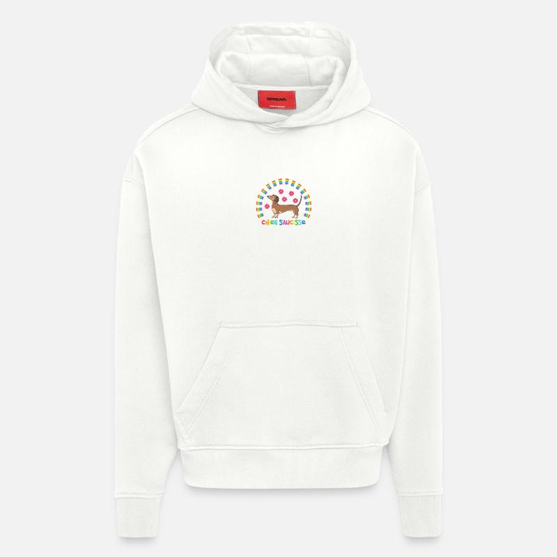 chien saucisse avec arc en ciel - Sweat à capuche bio épais oversize fabriqué en UE - OFF WHITE
