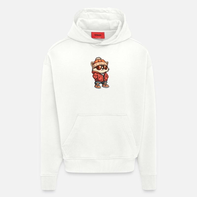 Hérisson Bande dessinée d’hiver - Sweat à capuche bio épais oversize fabriqué en UE - OFF WHITE