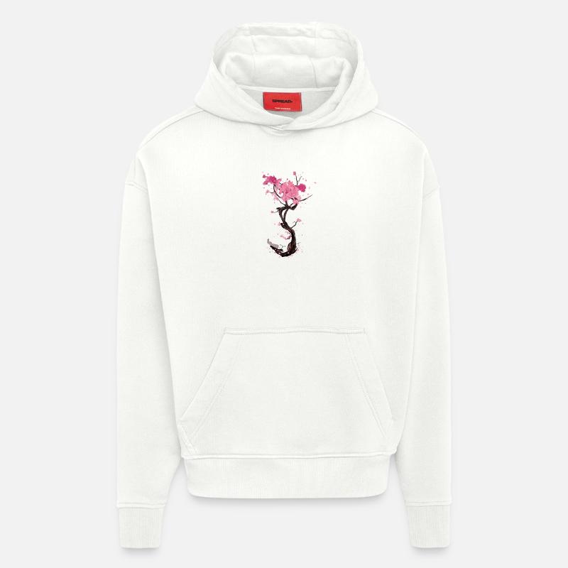 Flor en spirale de sakura - Sweat à capuche bio épais oversize fabriqué en UE - OFF WHITE