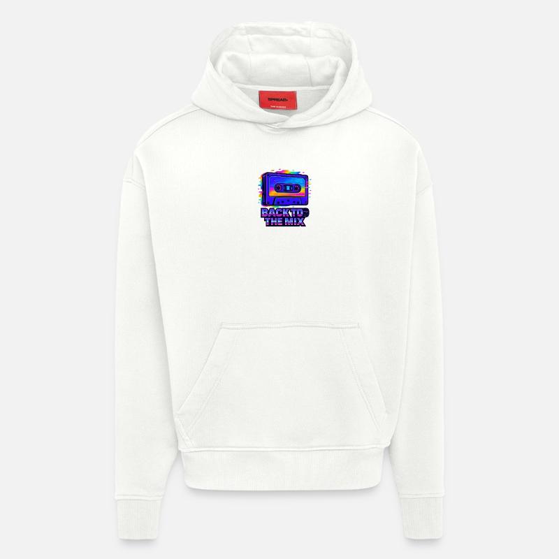 Conception de cassettes rétro néon - Sweat à capuche bio épais oversize fabriqué en UE - OFF WHITE