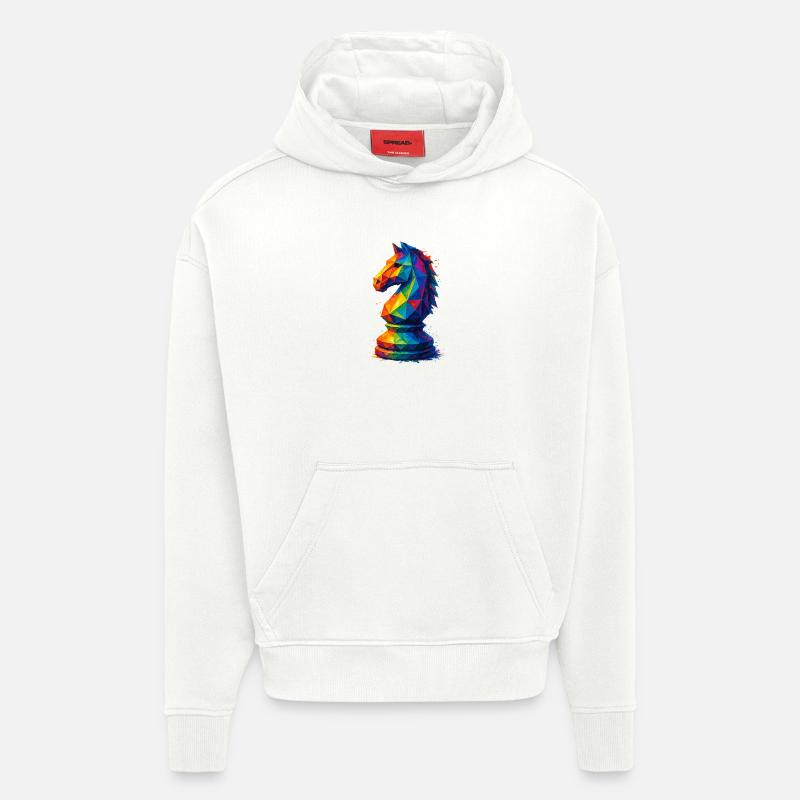 Cavalier Géométrique : L'Agilité du Saut - Sweat à capuche bio épais oversize fabriqué en UE - OFF WHITE