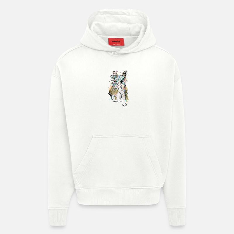 DESSIN DE BOULEDOGUE MIGNON - Sweat à capuche bio épais oversize fabriqué en UE - OFF WHITE