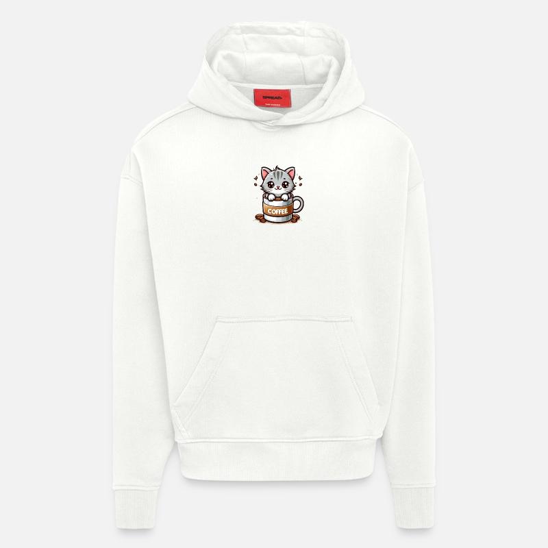 Katze mit Kaffeebecher 1 - Hoodie- made by SPREAD - OFF WHITE