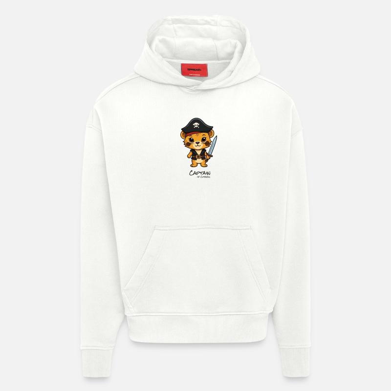 Chaton pirate avec un sabre - Sweat à capuche bio épais oversize fabriqué en UE - OFF WHITE