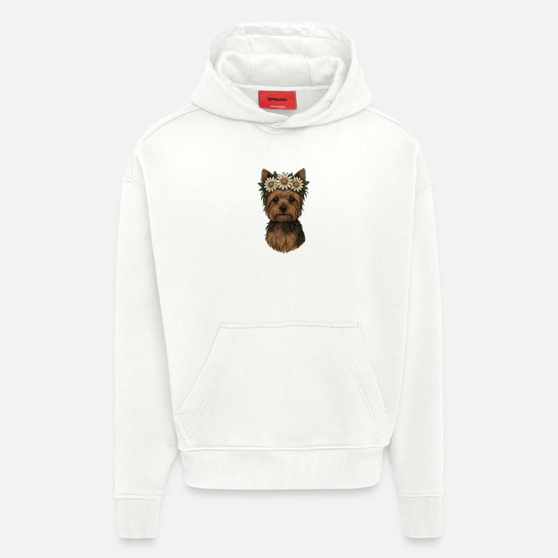 Yorkshire Terrier mit Gänseblümchenkrone - Hoodie- made by SPREAD - OFF WHITE