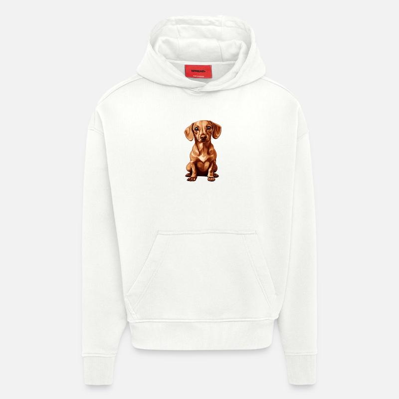 Teckel mignon avec de grands yeux - Sweat à capuche bio épais oversize fabriqué en UE - OFF WHITE
