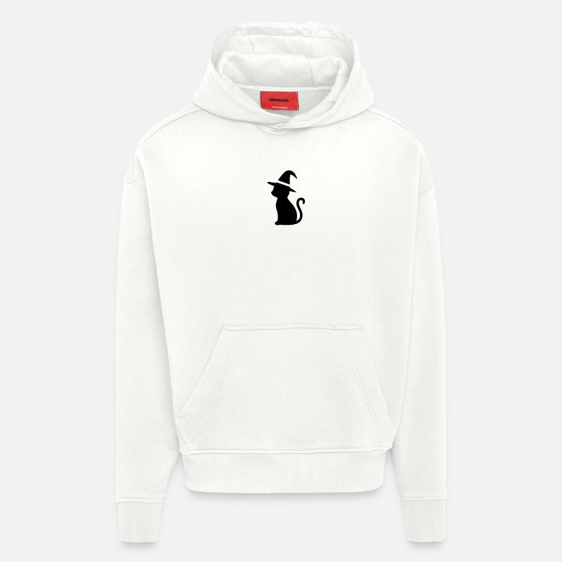 Chat avec chapeau de sorcière - Sweat à capuche bio épais oversize fabriqué en UE - OFF WHITE