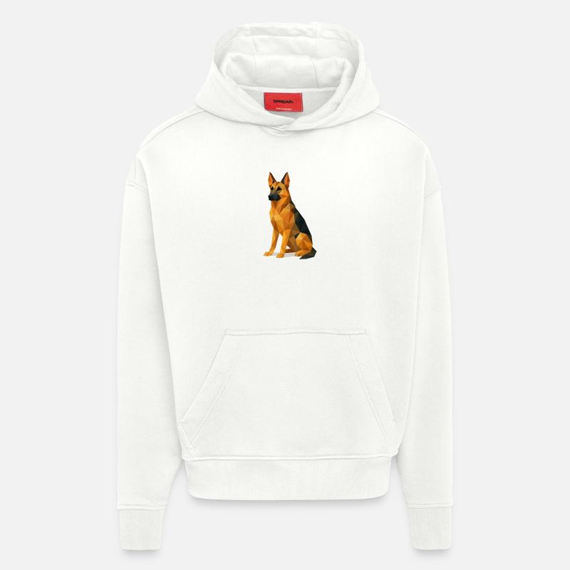 Chien Berger Allemand en Low Poly - Sweat à capuche bio épais oversize fabriqué en UE - OFF WHITE