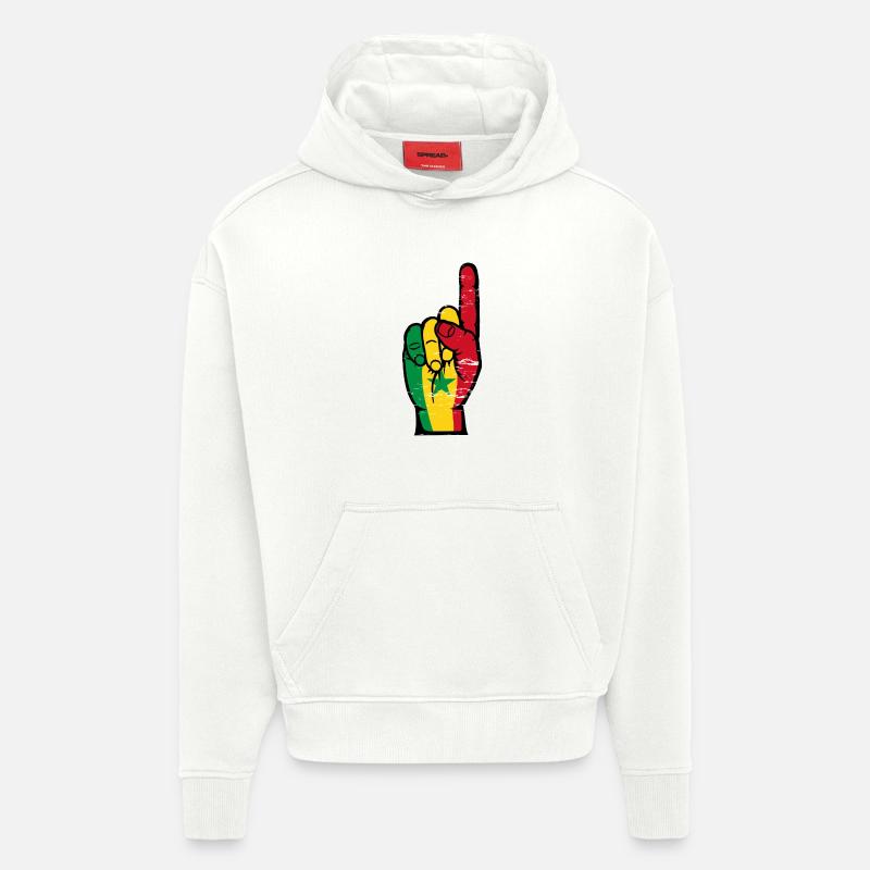 Main des drapeaux du Sénégal - Sweat à capuche bio épais oversize fabriqué en UE - OFF WHITE