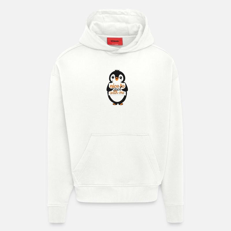 Pingouin avec Sympa de me rencontrer - Sweat à capuche bio épais oversize fabriqué en UE - OFF WHITE