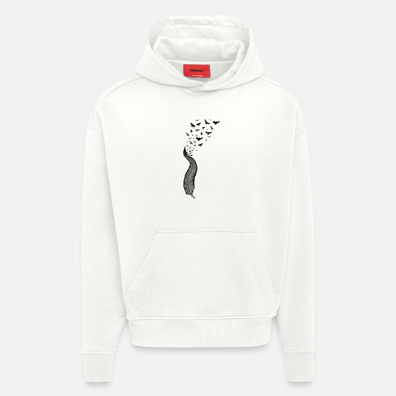 Plume et oiseaux - Sweat à capuche bio épais oversize fabriqué en UE - OFF WHITE