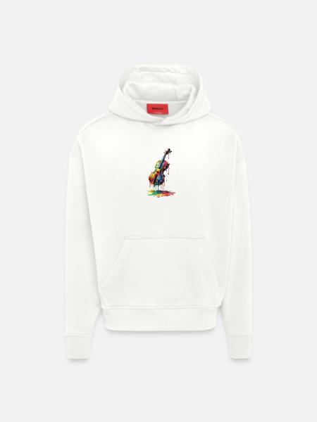 Violin med dryppende maling - Heavyweight oversized organic hoodie made in EU - OFF WHITE
