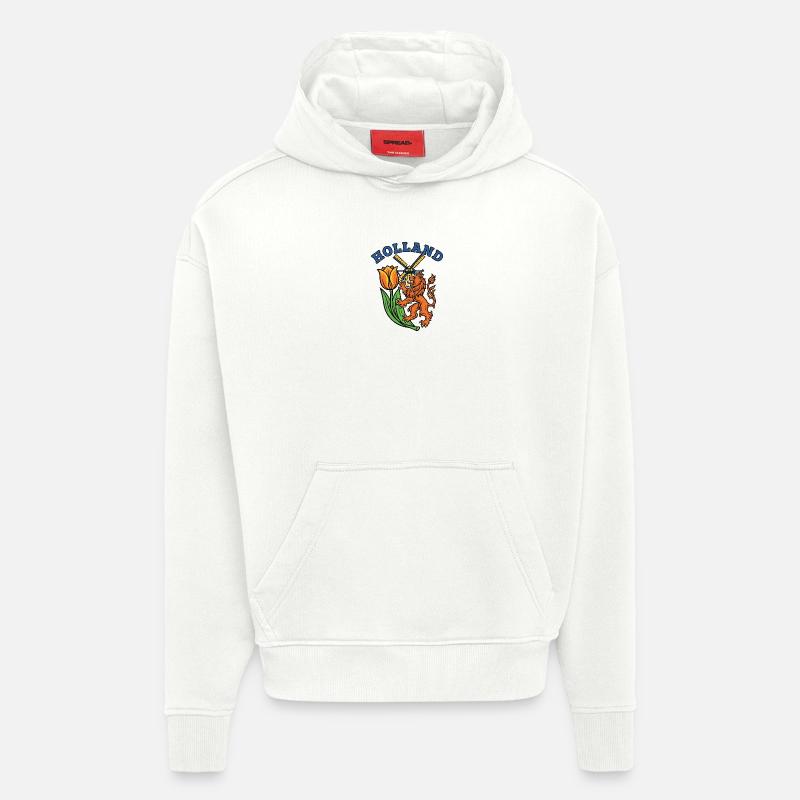 Hollande Tulipe moulin à vent Emblème - Sweat à capuche bio épais oversize fabriqué en UE - OFF WHITE