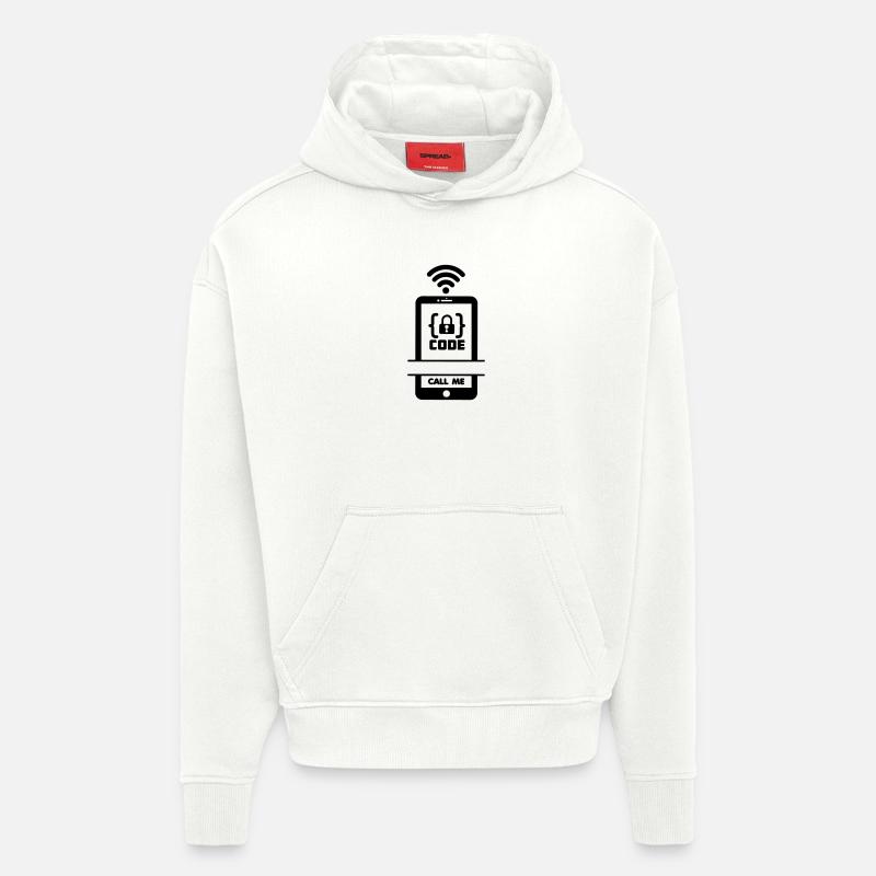 Appelez-moi téléphone pour programmeur - Sweat à capuche bio épais oversize fabriqué en UE - OFF WHITE