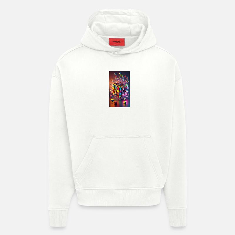 Cube d’explosion de couleur - Sweat à capuche bio épais oversize fabriqué en UE - OFF WHITE